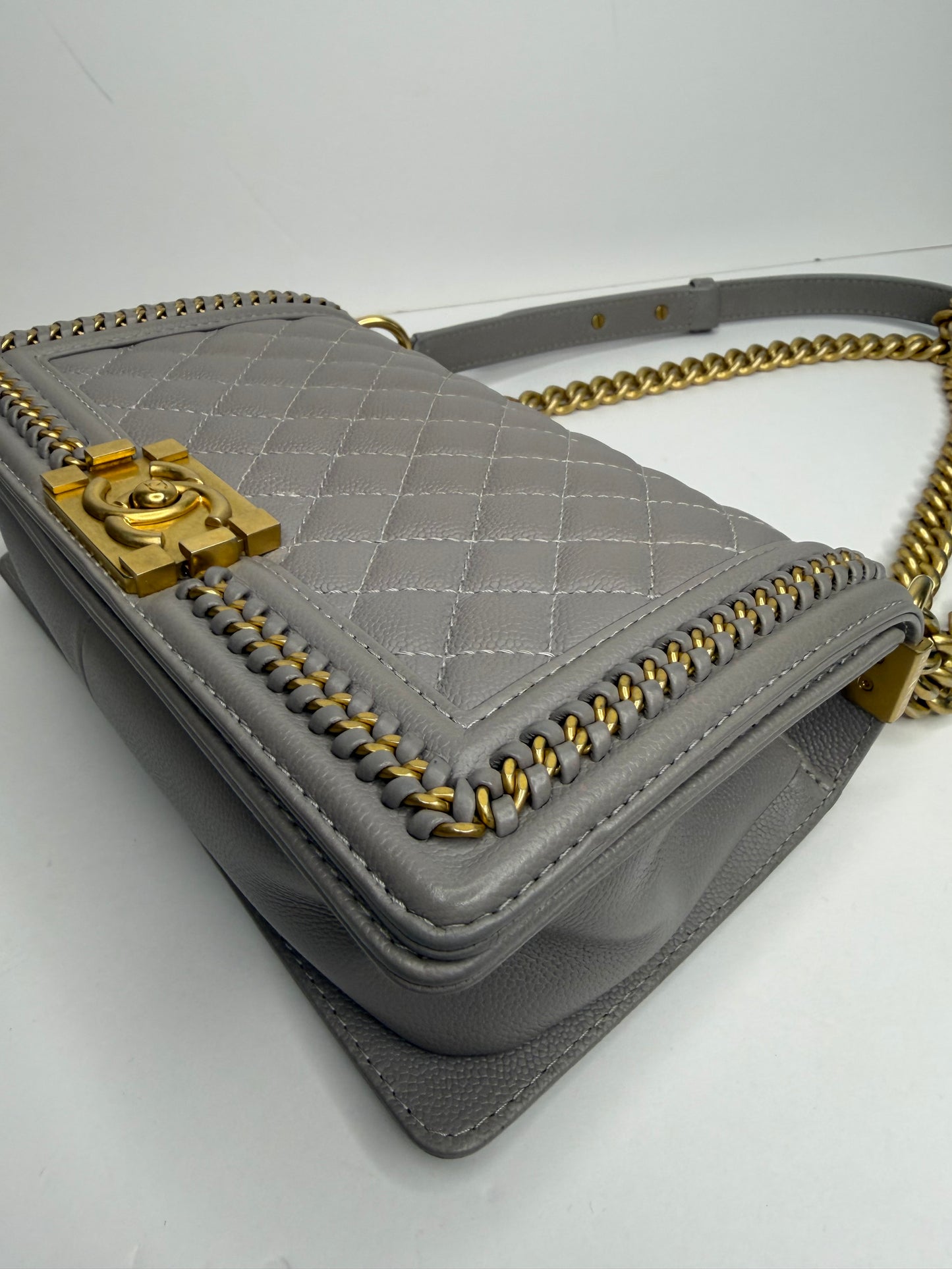 Pre-owned Chanel oy Flap Bag Quilted Caviar with Whipstitch Chain