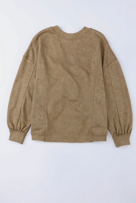 Khaki Twisted Plunge Sweatshirt