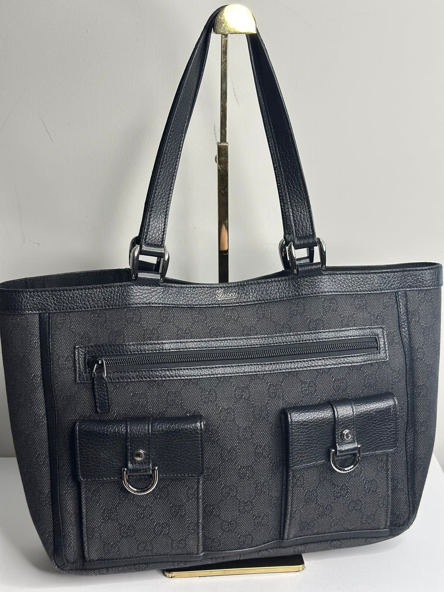 Pre-owned Gucci GG black canvas Abby tote