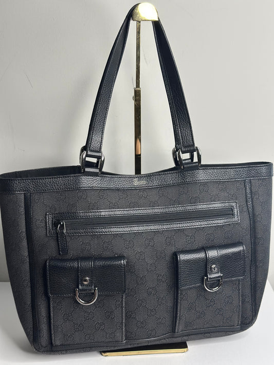 Pre-owned Gucci GG black canvas Abby tote