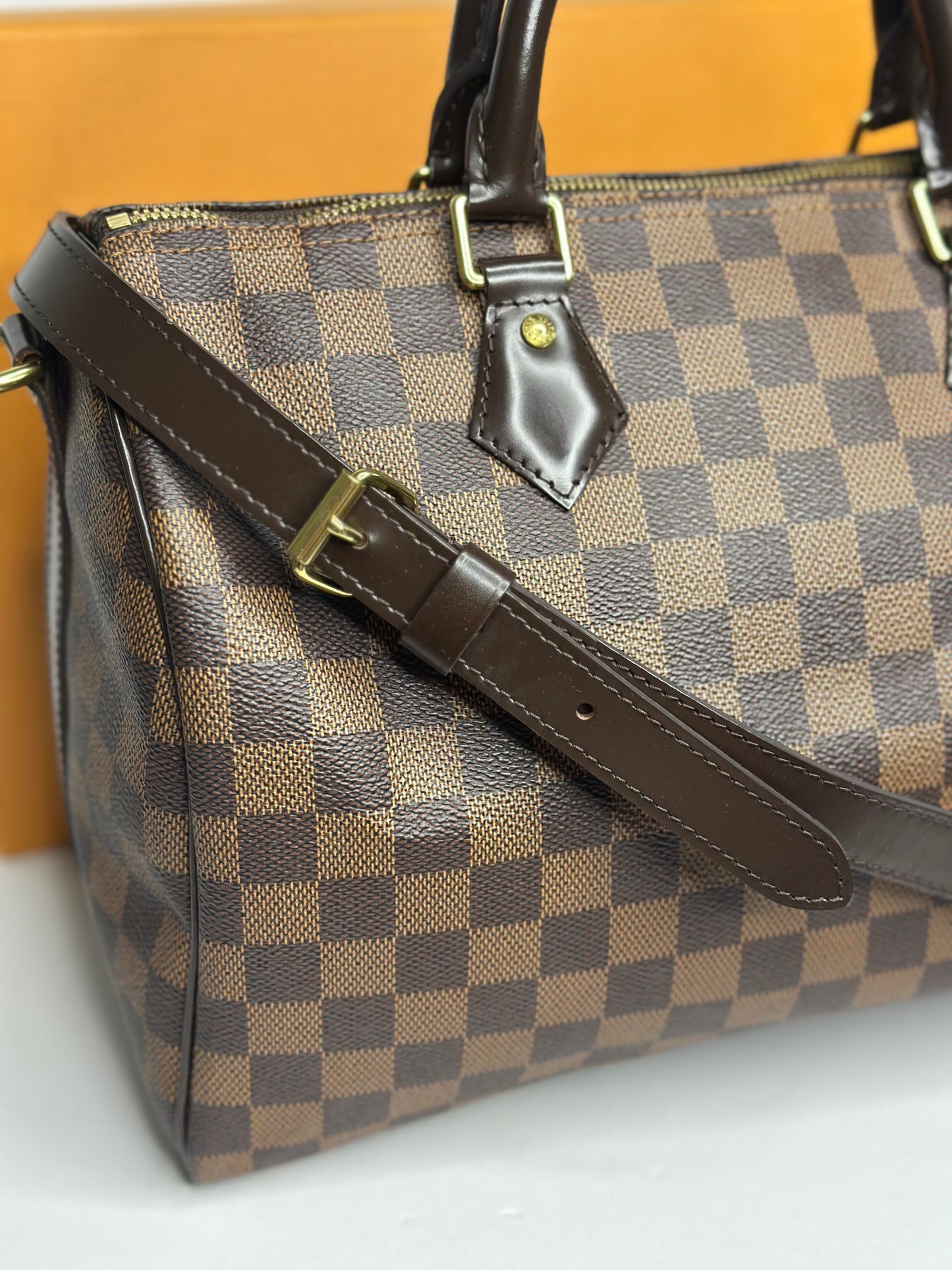 Pre-owned Louis Vuitton Damier Ebene Canvas speedy 30 bandolier crossbody