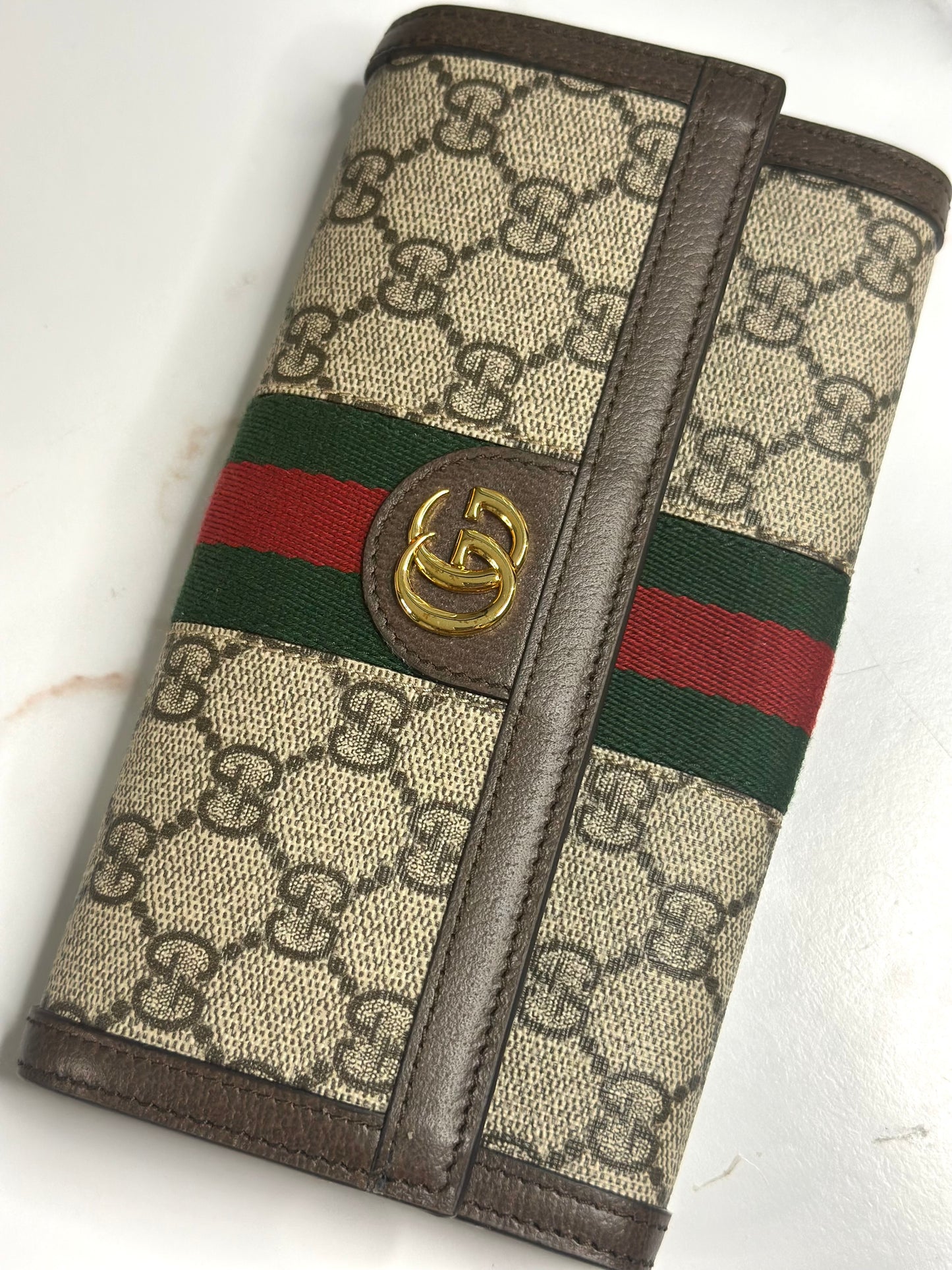 Pre-owned Gucci GG Ophidia supreme canvas continental wallet