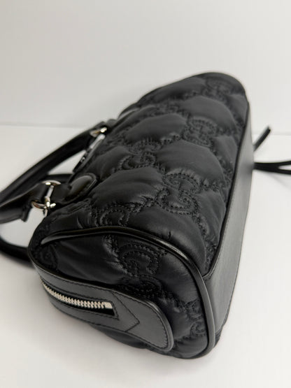 Pre-owned Gucci GG Matelassé Black Leather Top Handle two way tote