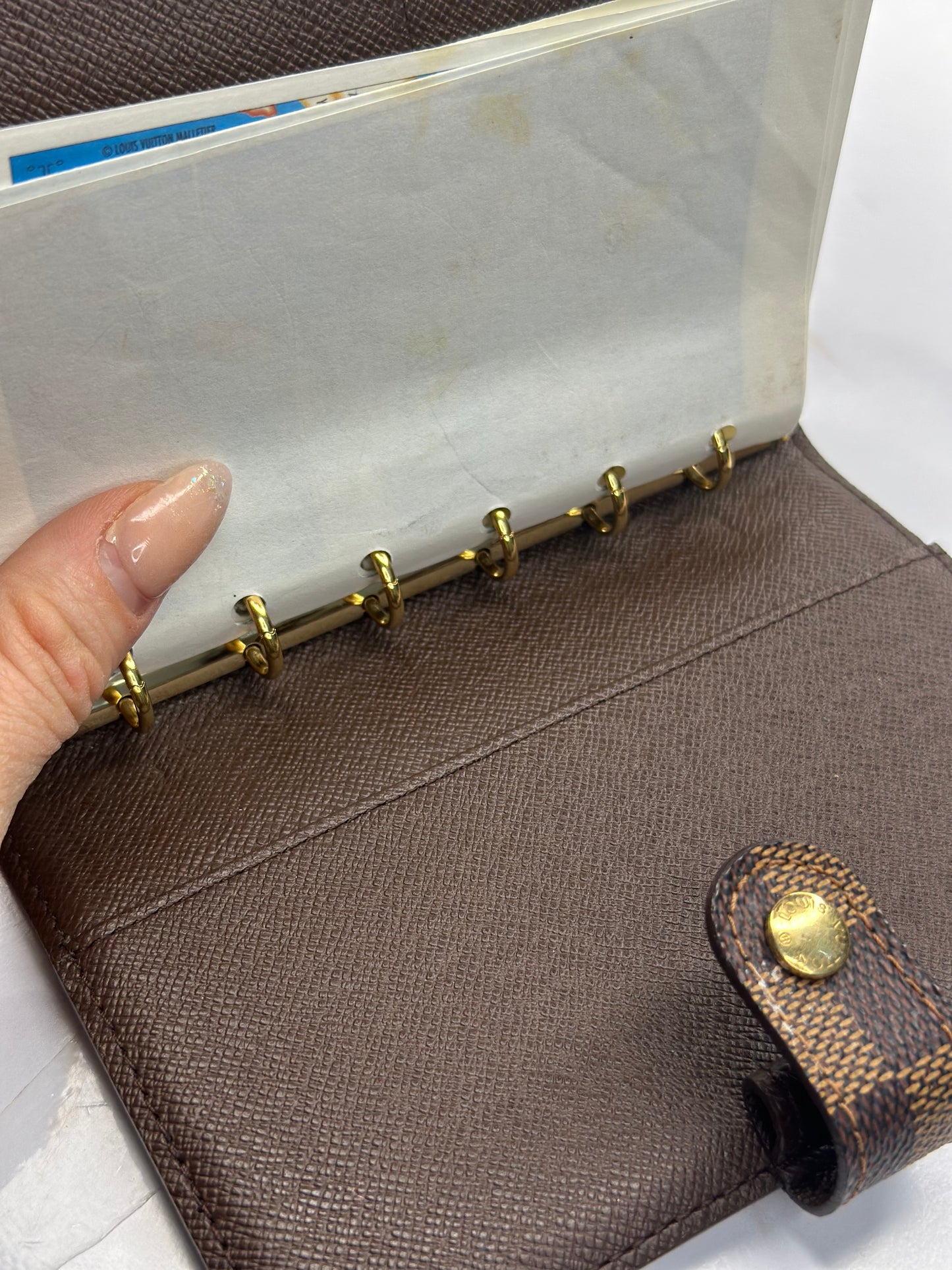 Pre-owned Louis Vuitton Damier Ebene canvas agenda PM w/stickers