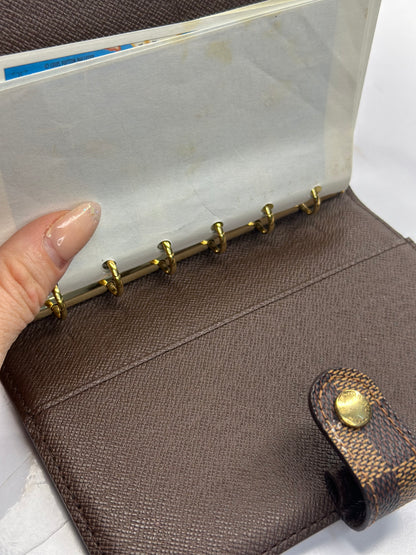 Pre-owned Louis Vuitton Damier Ebene canvas agenda PM w/stickers