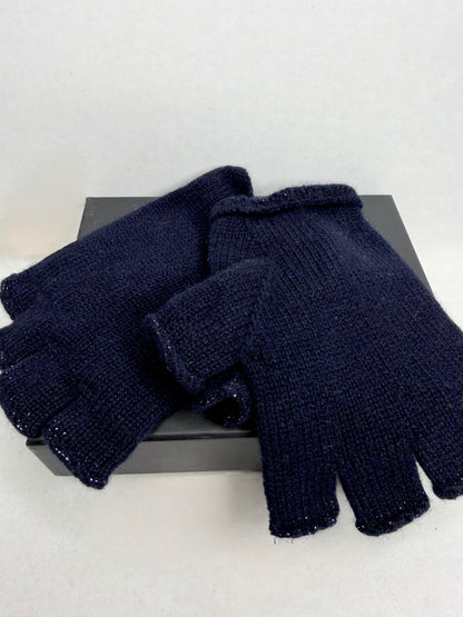 Pre-owned Chanel Navy Cashmere fingerless gloves with box