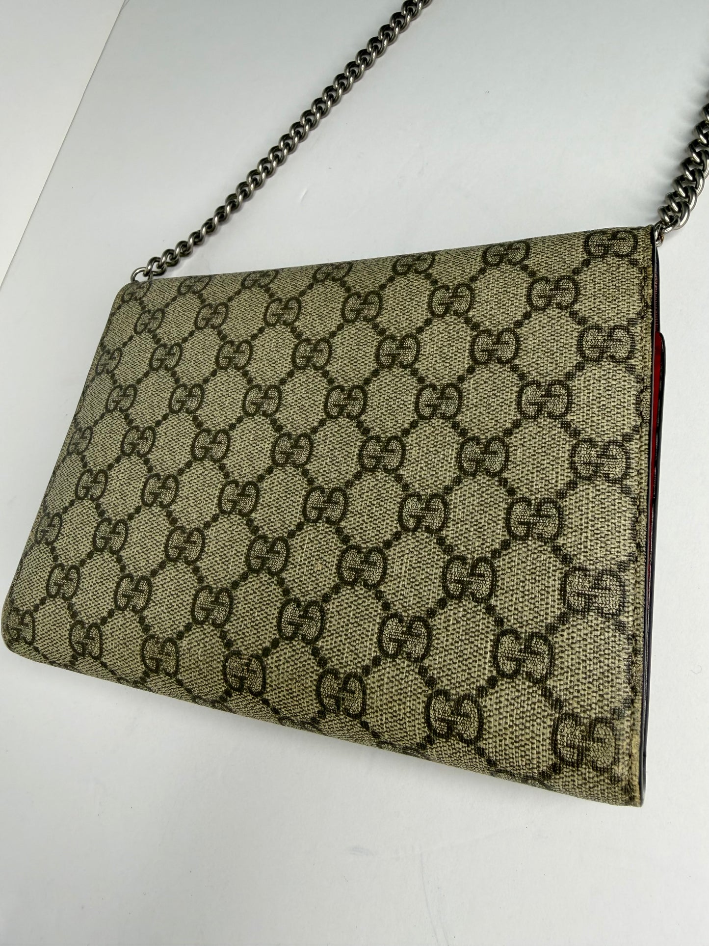 Pre-owned Gucci GG canvas Dionysus wallet on chain