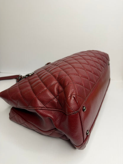 Pre-owned Chanel Burgundy Quilted Caviar Leather Shopping Tote