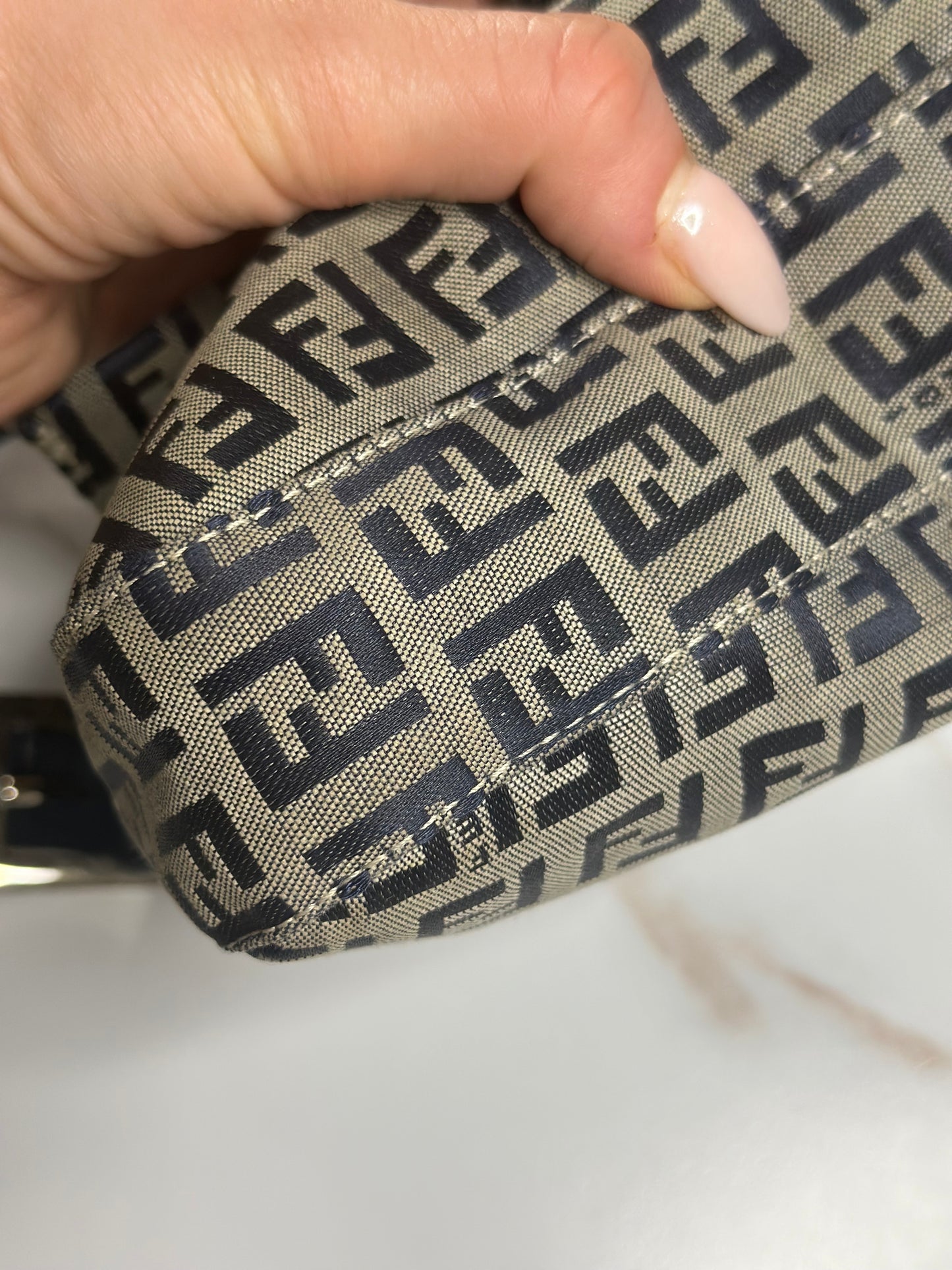 Pre-owned Fendi Zucchino Baguette Shoulder Bag in Blue