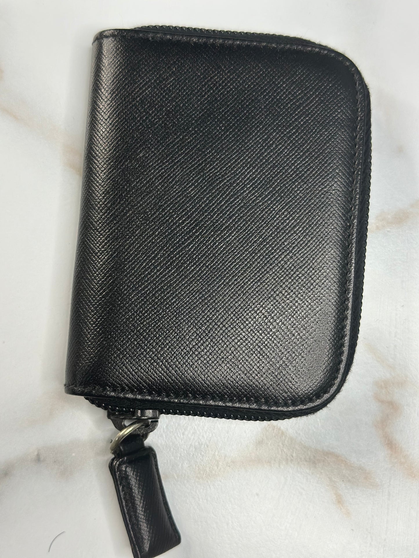Pre-owned Prada black Saffiano leather compact zippy