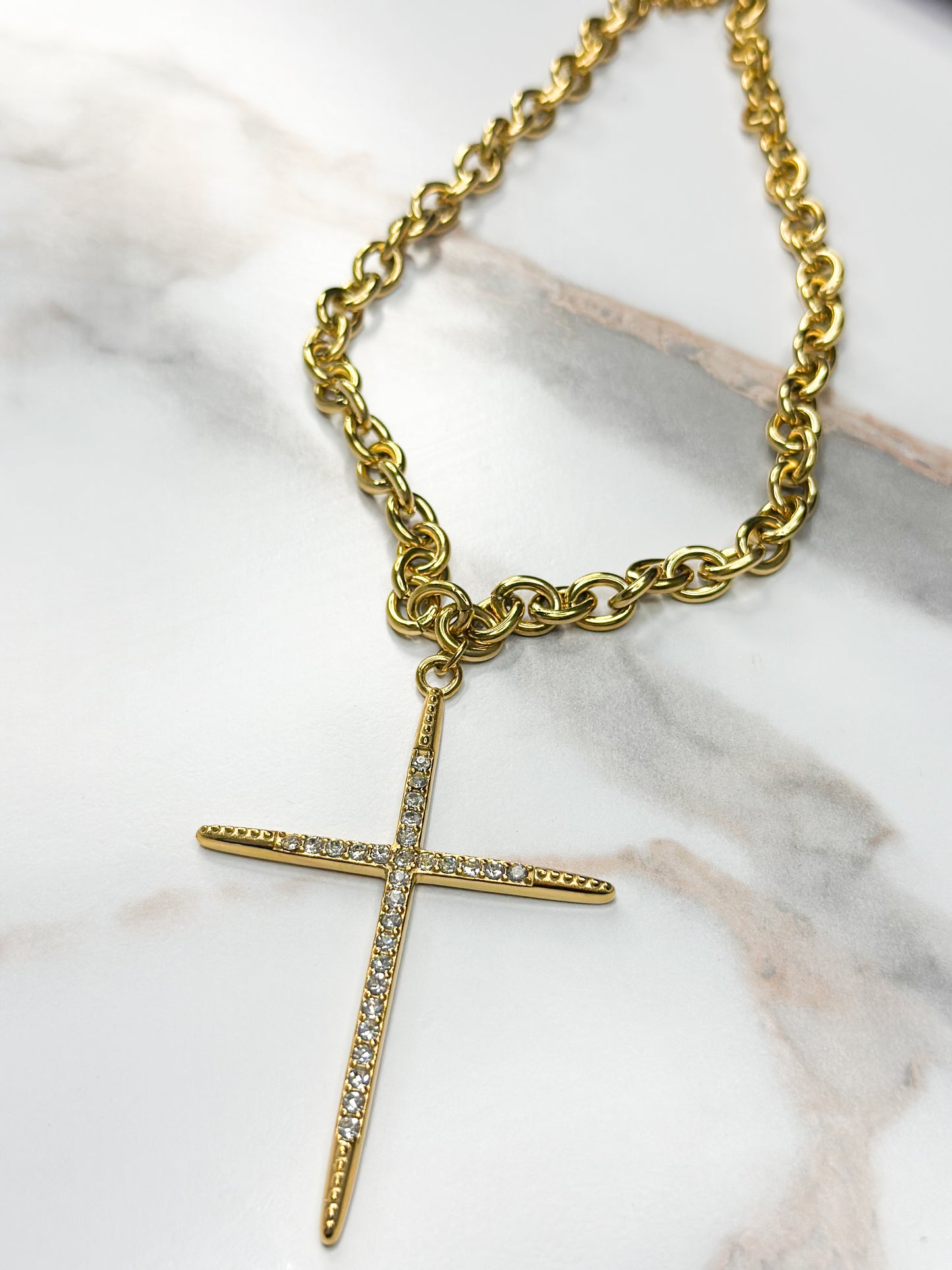 Oversized Cross rhinestone embellished necklace