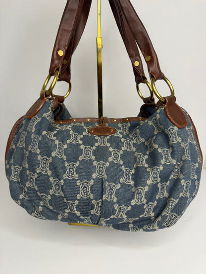 Pre-owned Celine Macadam denim and leather Bittersweet hobo bag