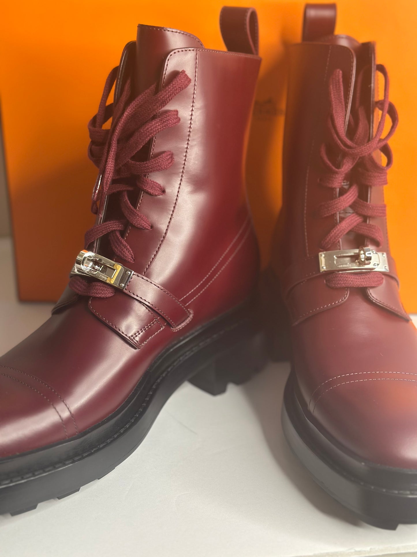Pre-owned Hermes Bordeaux funk ankle boots
