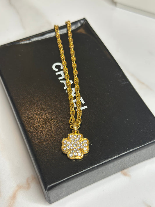Pre-owned Chanel Four-Leaf Clover Strass Pendant Necklace