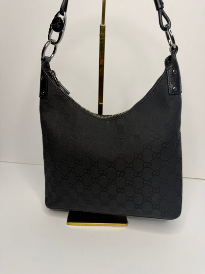 Pre-owned Gucci GG Black Canvas O-ring hobo shoulder bag