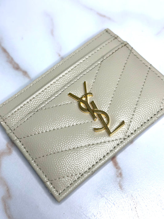 Pre-owned Saint Laurent Grain de Poudre off-white cardholder