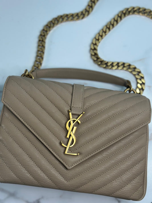 Pre-owned Saint Laurent Medium beige College Matelassé Leather Shoulder Bag