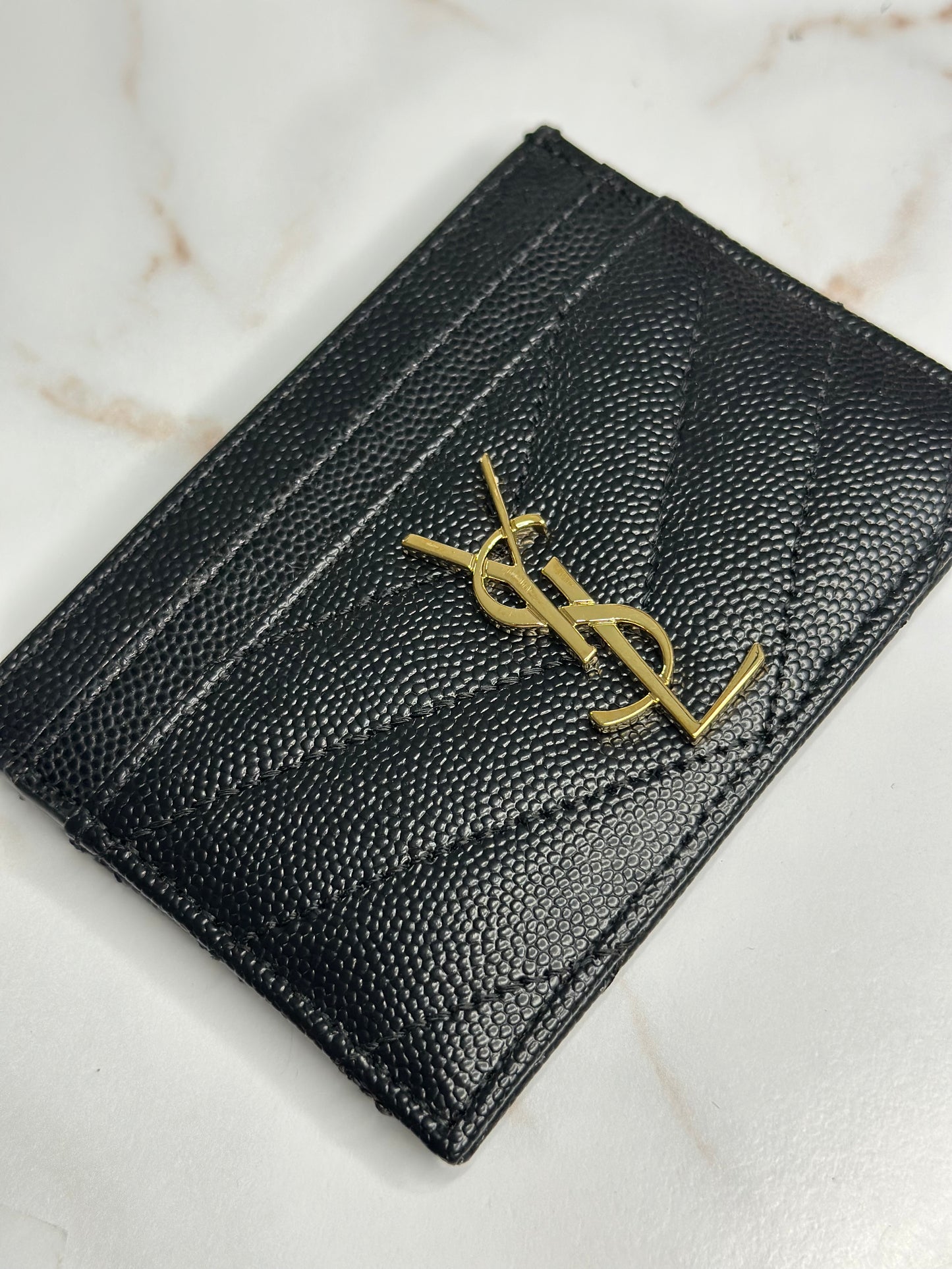 Pre-owned Saint Laurent grain de poudre black card holder