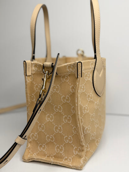 Pre-owned Gucci Beige Ophidia Shopper Tote GG Denim Medium