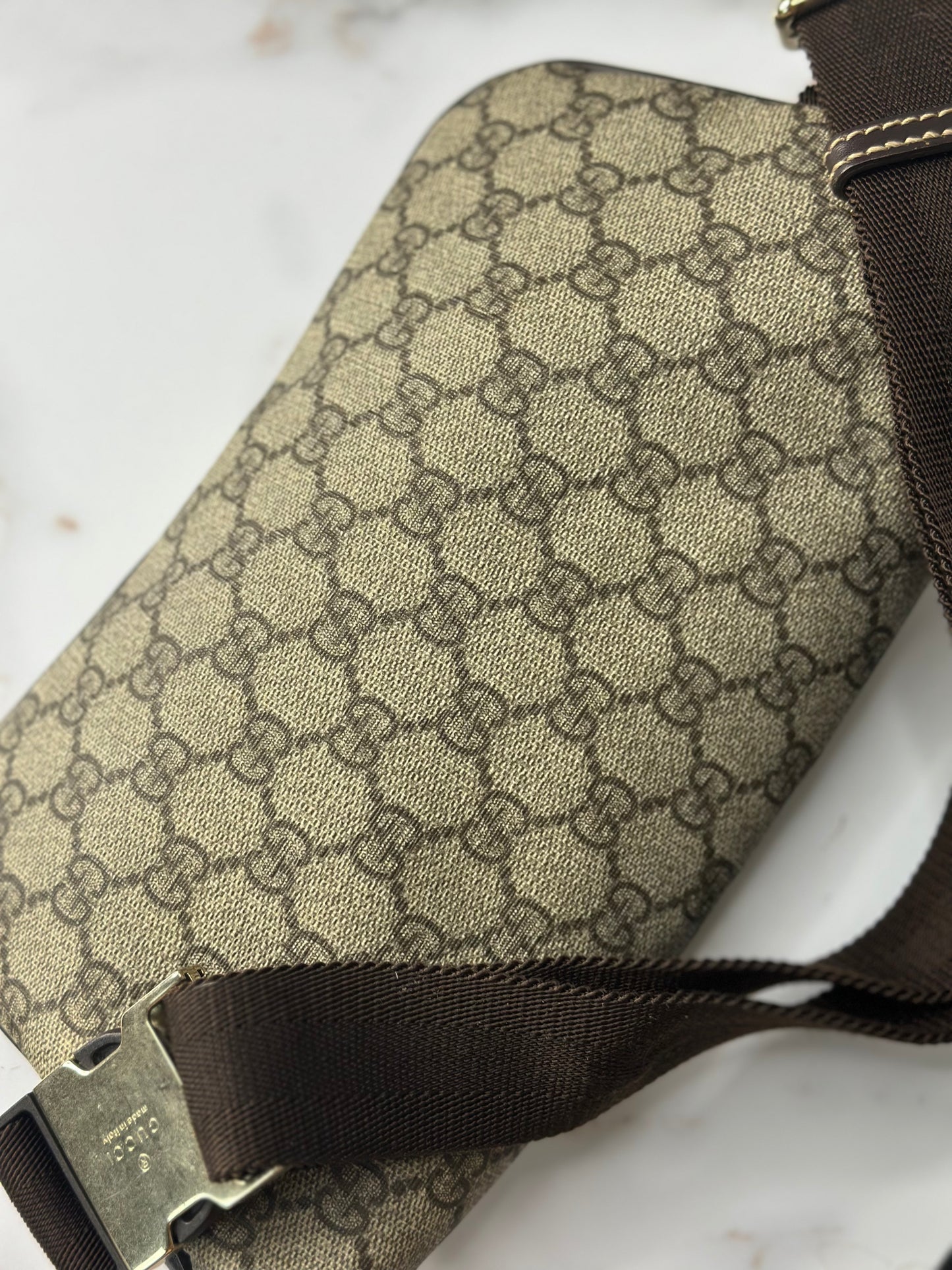 Pre-owned Gucci GG Supreme Monogram Belt Bag Dark Brown