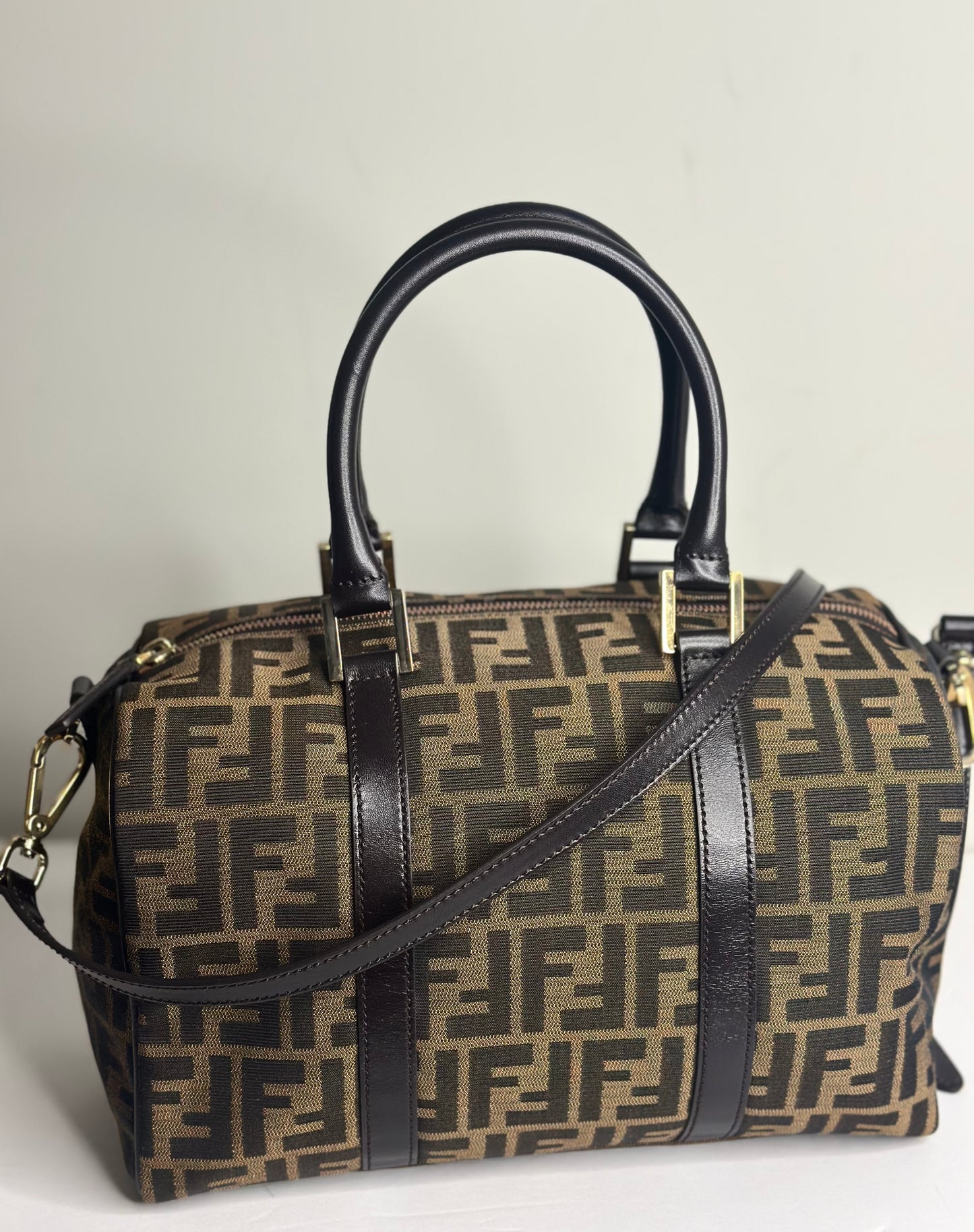 Pre-owned Fendi Zucca print canvas Boston two way tote