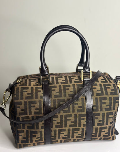 Pre-owned Fendi Zucca print canvas Boston two way tote