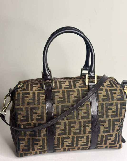 Pre-owned Fendi Zucca print canvas Boston two way tote
