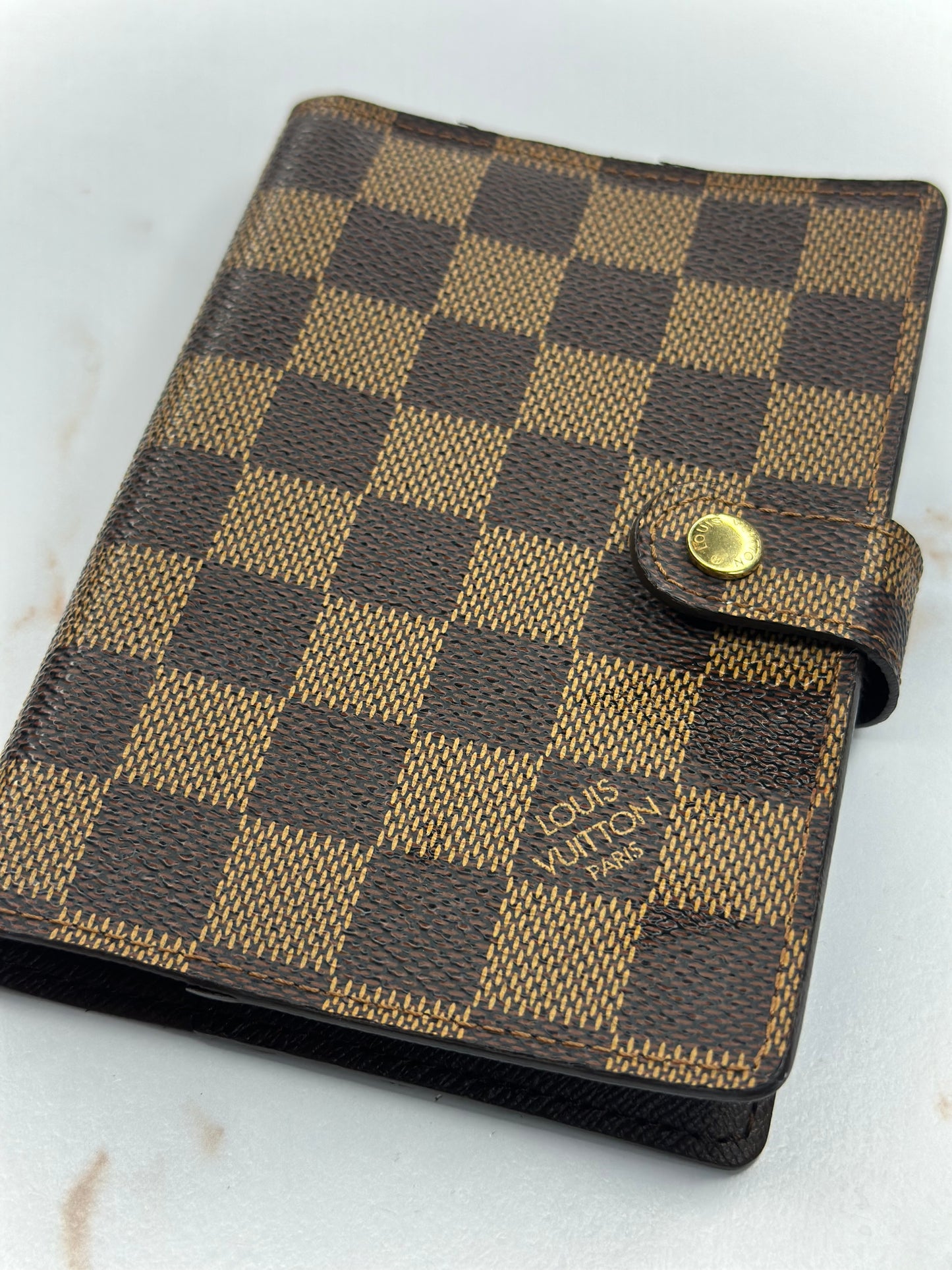 Pre-owned Louis Vuitton Damier Ebene canvas agenda PM w/stickers
