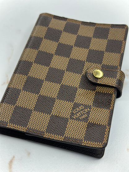Pre-owned Louis Vuitton Damier Ebene canvas agenda PM w/stickers