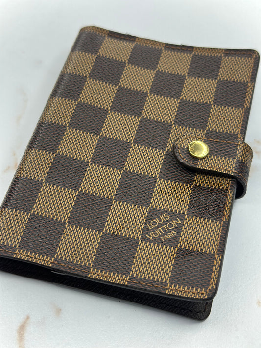 Pre-owned Louis Vuitton Damier Ebene canvas agenda PM w/stickers