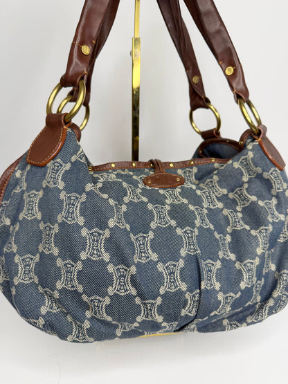 Pre-owned Celine Macadam denim and leather Bittersweet hobo bag