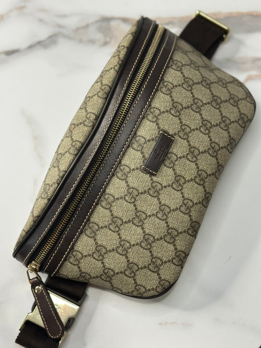 Pre-owned Gucci GG Supreme Monogram Belt Bag Dark Brown