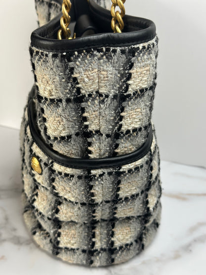 Pre-owned Chanel Coco Mark Chain Shoulder Bag Tote Tweed Leather Black Gray Multicolor Gold Hardware