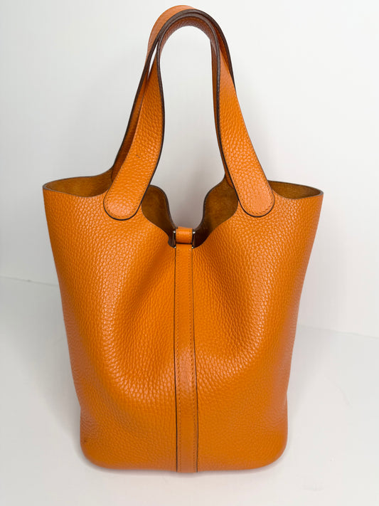 Hermes Clemence Orange Leather Picotin 22 tote