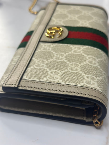 Pre-owned Gucci GG Ophidia Beige & white wallet on chain