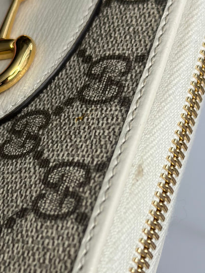 Pre-owned Gucci Horsebit canvas x leather zippy wallet