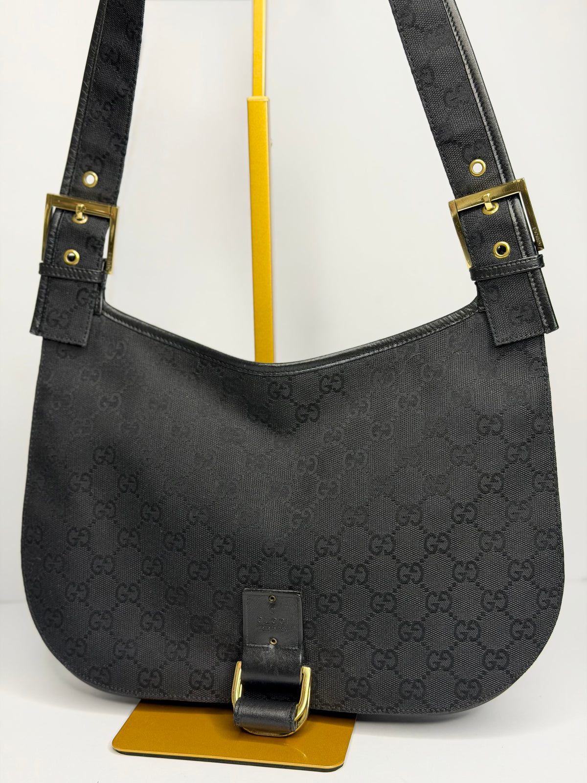 Pre-owned Gucci GG black canvas, half moon shoulder bag