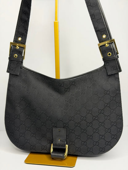 Pre-owned Gucci GG black canvas, half moon shoulder bag