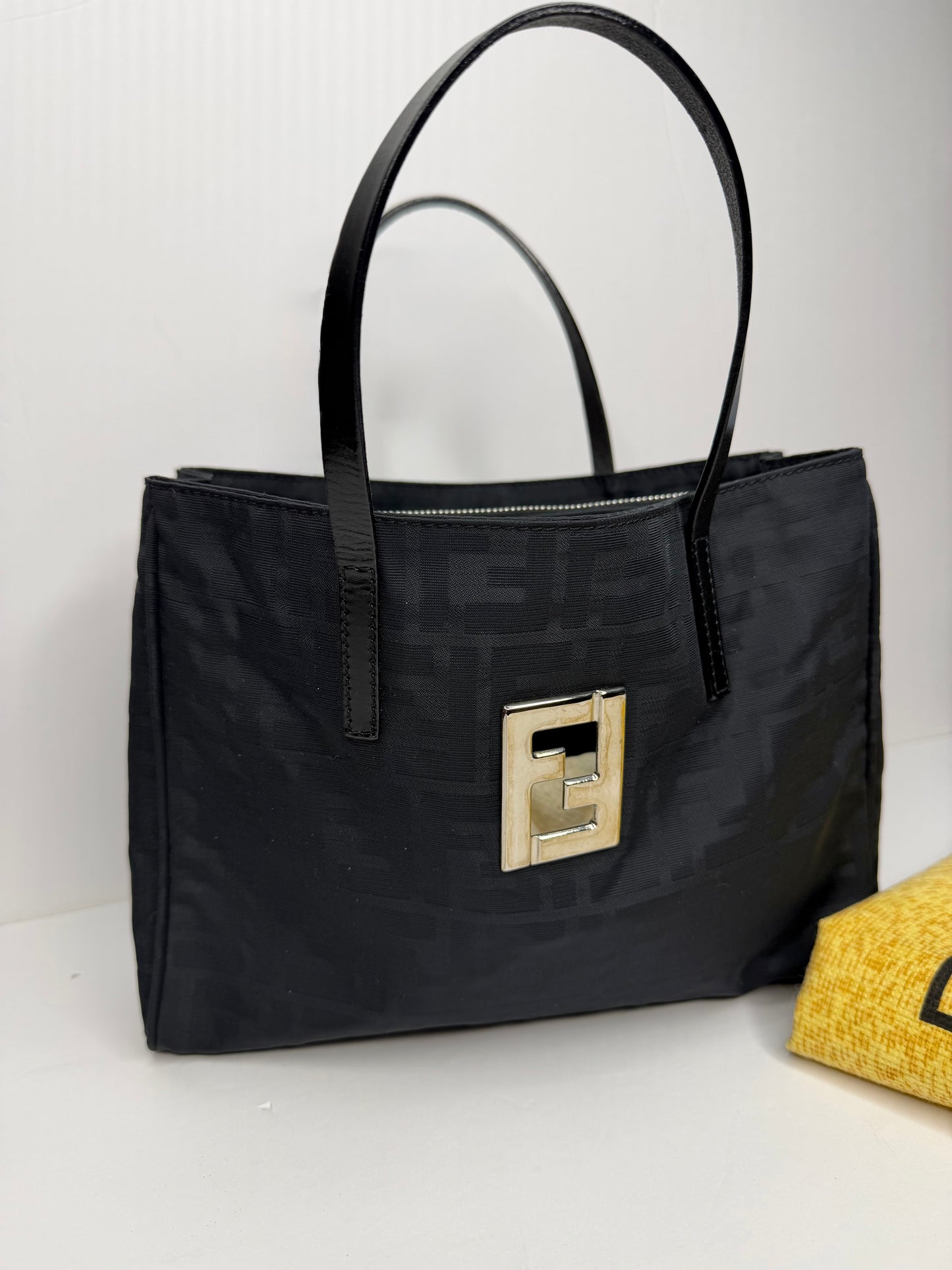Pre-owned Fendi Black Zucca Nylon x leather tote