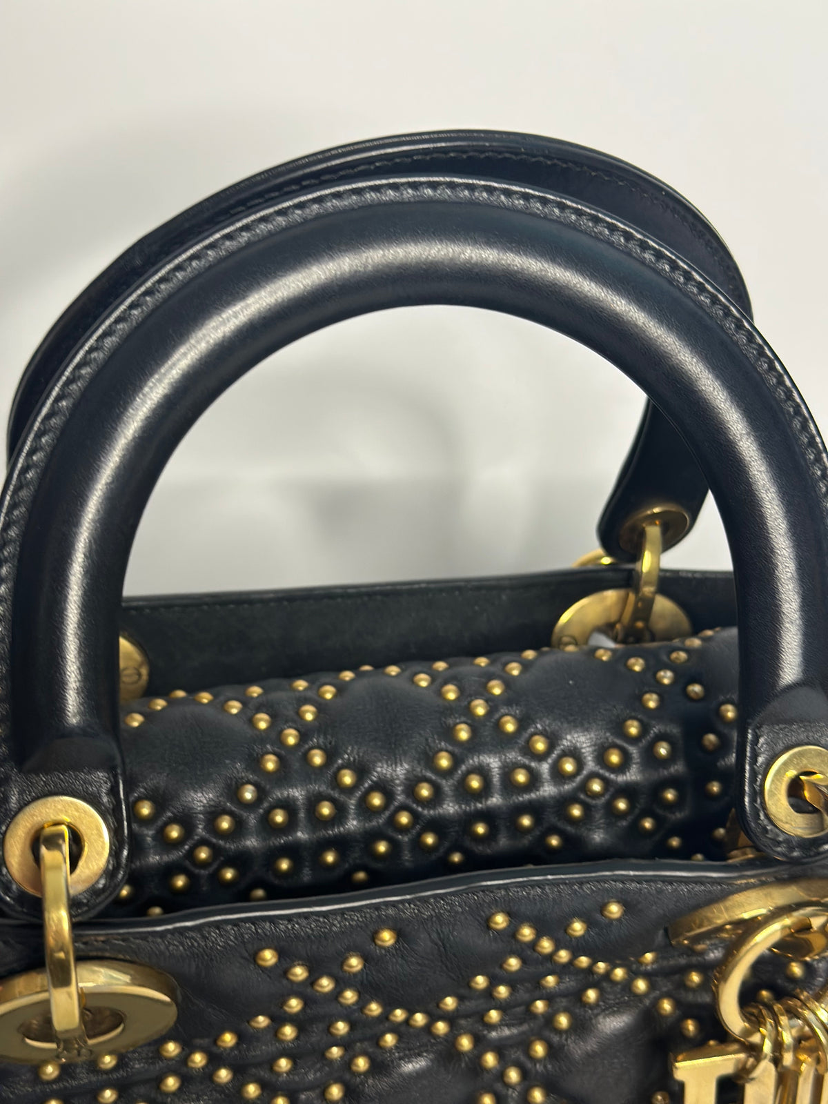 Pre-owned Christian Dior Supple Lady Dior Bag Cannage Studded Lambskin Medium