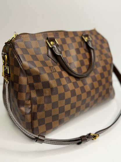Pre-owned Louis Vuitton Damier Ebene Speedy 30 bandolier crossbody