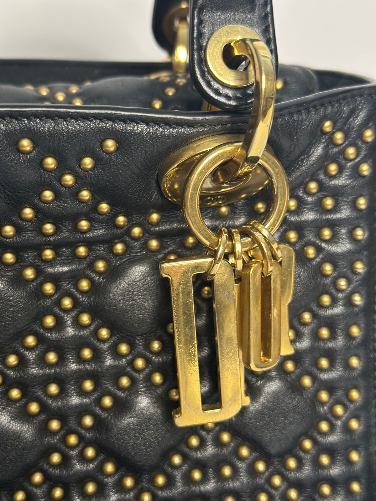 Pre-owned Christian Dior Supple Lady Dior Bag Cannage Studded Lambskin Medium