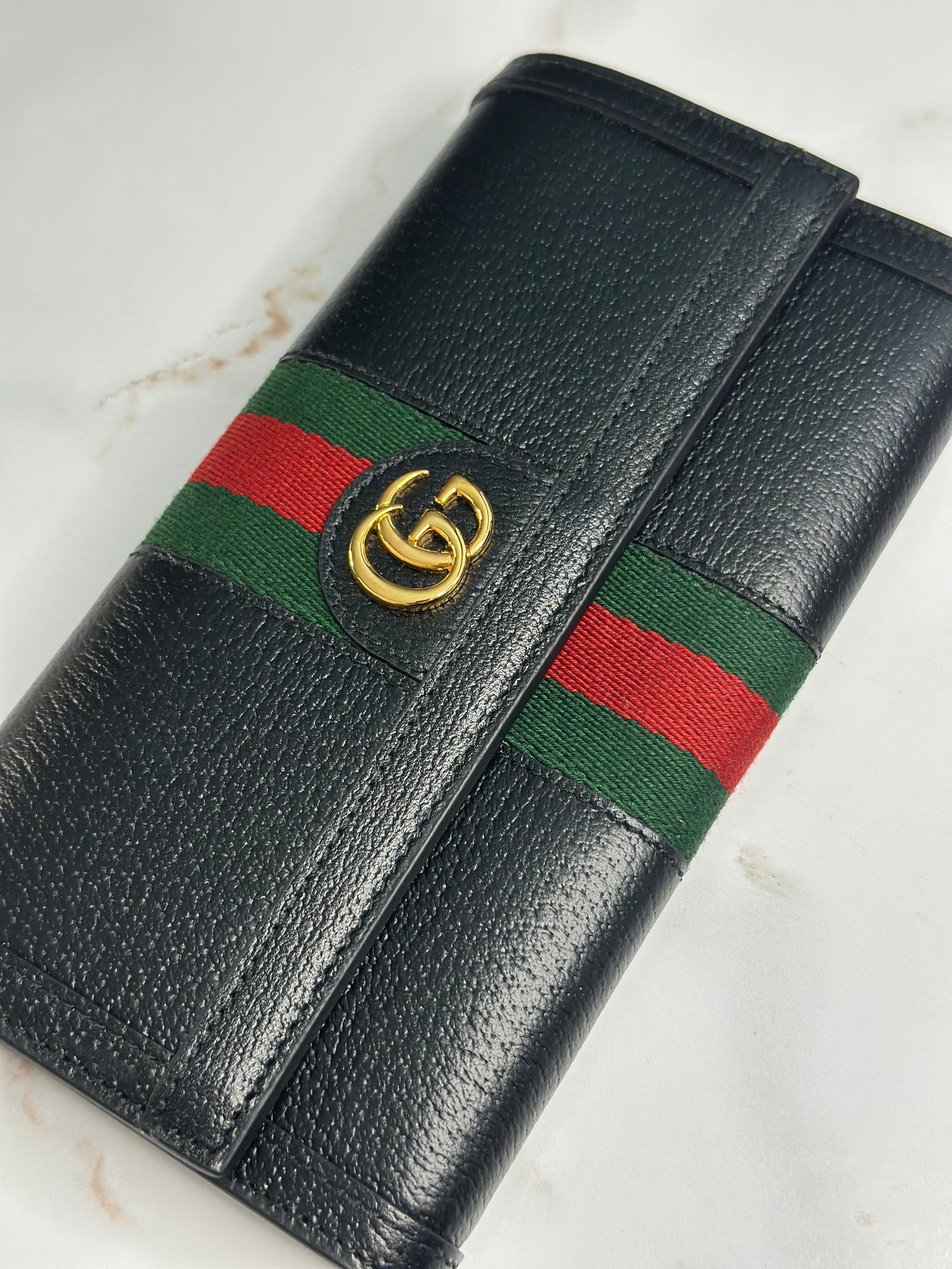 Pre-owned Gucci Ophidia, black, leather continental wallet