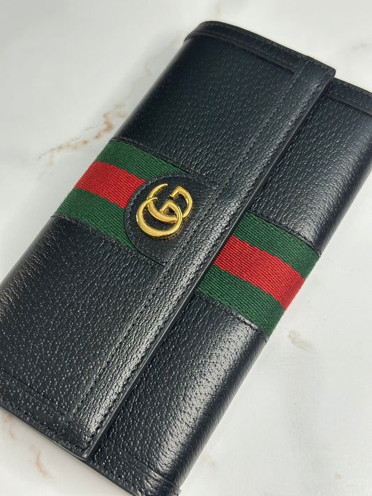 Pre-owned Gucci Ophidia, black, leather continental wallet