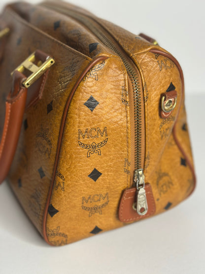 Pre-owned MCM vintage Boston bag in cognac Visetos monogram canvas with brown leather handles