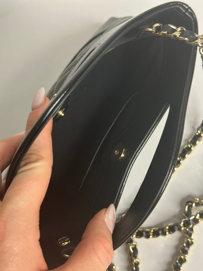 Pre-Owned Chanel Shiny Crinkled Calfskin Quilted Nano 31 Shopping Bag Black