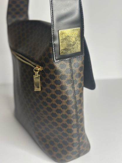 Pre-owned Celine black x brown macadam canvas shoulder bag