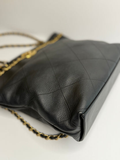 Pre-owned Chanel CC Lock Chain Handle Shopping Tote Quilted Calfskin