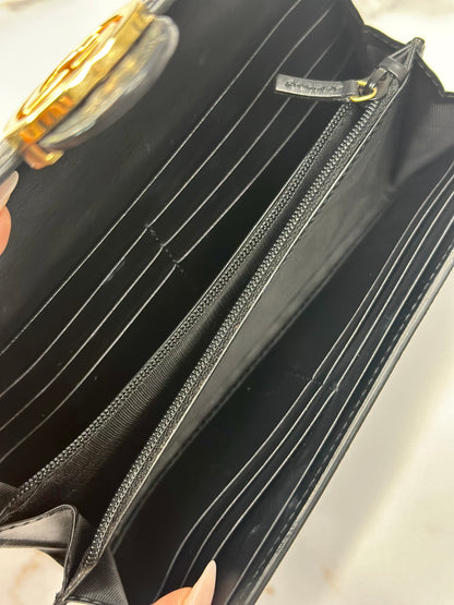 Pre-owned Gucci black embossed leather Guccisima long wallet