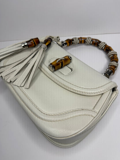 Pre-owned Gucci Bamboo Top Handle Bag Leather white leather